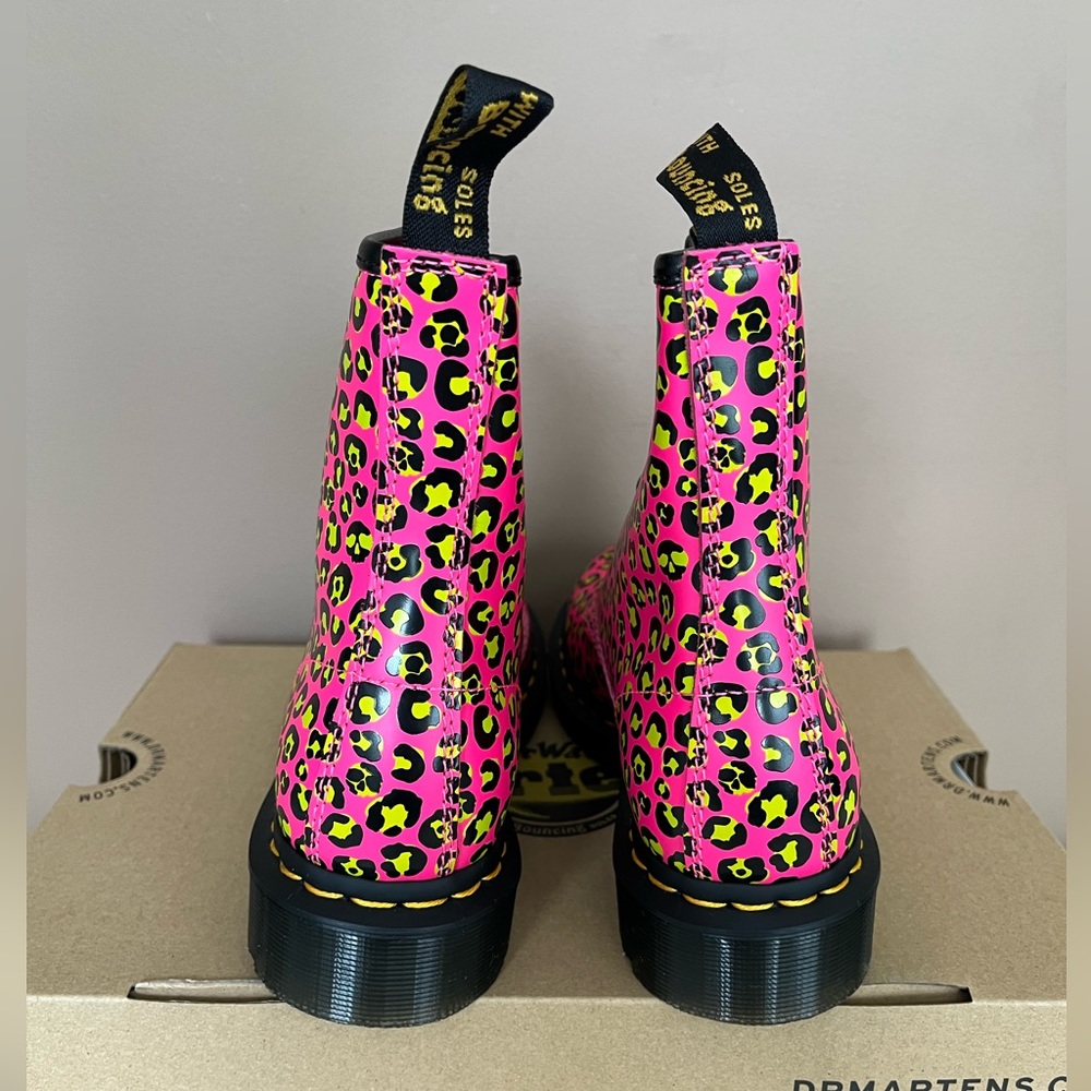 {Dr. Martens} 1460 Water-Repellent Leather Boot in Clash Pink Loud Leopard - 6 - Picture 4 of 7